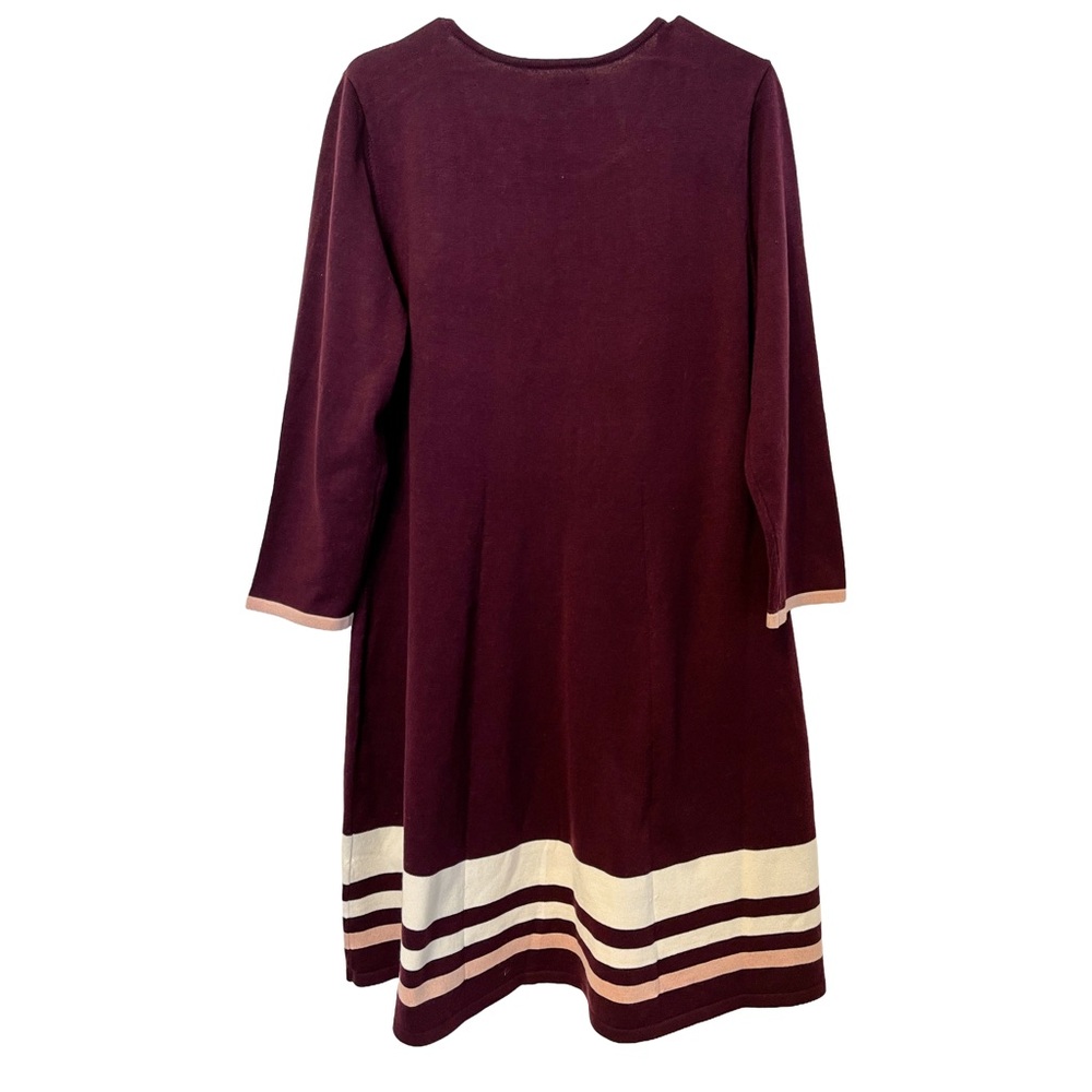 Jessica Howard Sweater Dress 3/4 Sleeve Maroon with White & Pink Stripes XL - Picture 4 of 7